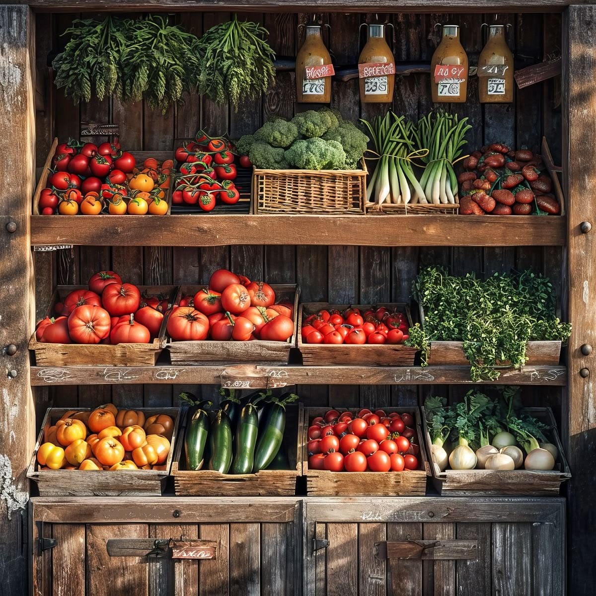 Fresh seasonal fruits and vegetables displayed at an Australian farmers market stall